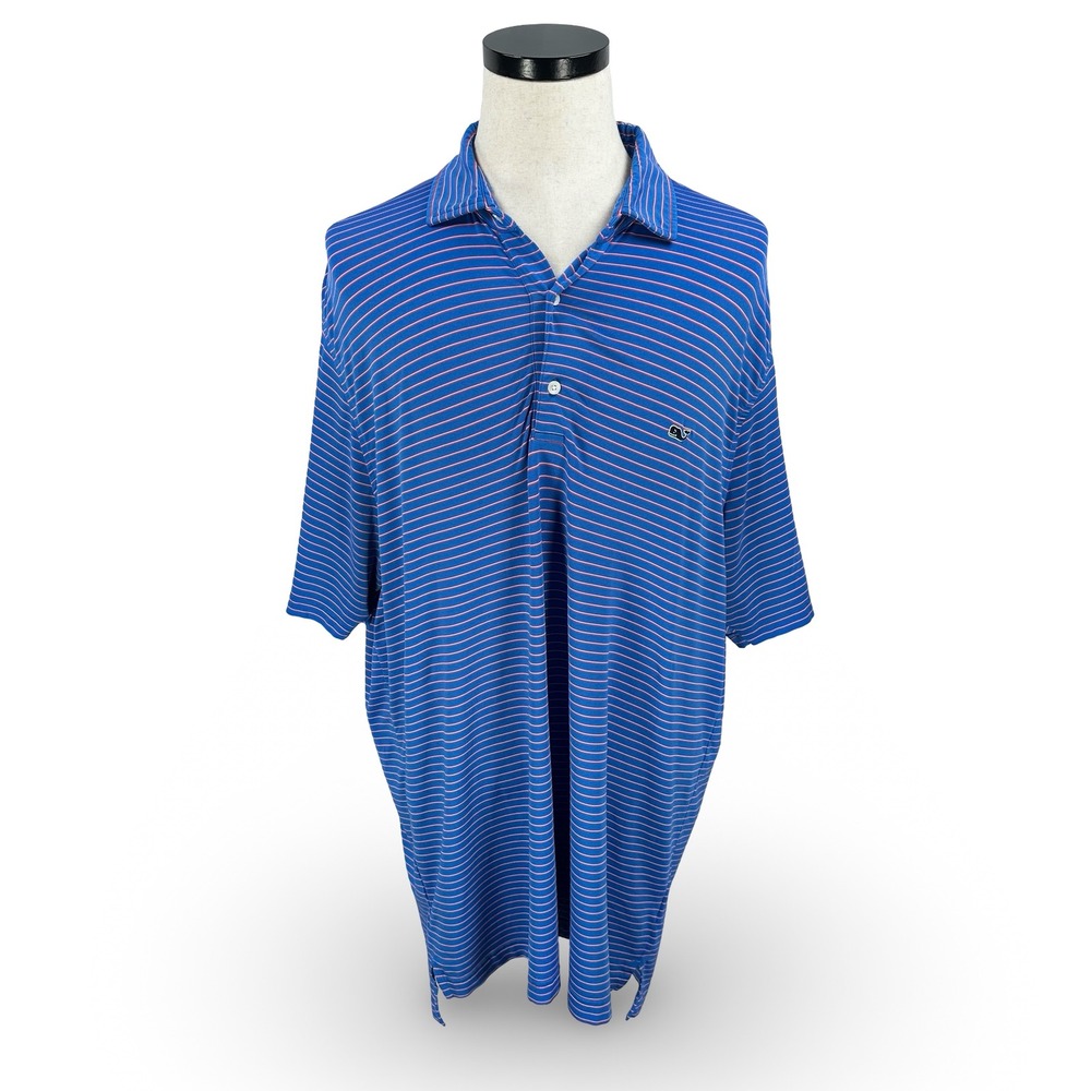 Vineyard Vines Mens XL Blue Striped Performance Polo Shirt Short Sleeve Whale‎